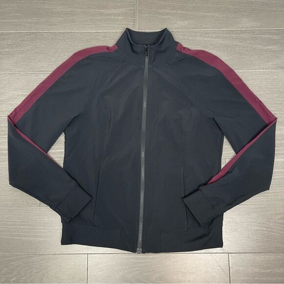 Z by Zella Womens Track Bomber Lightweight Full Zip Jacket Black Burgundy XS - Picture 7 of 16